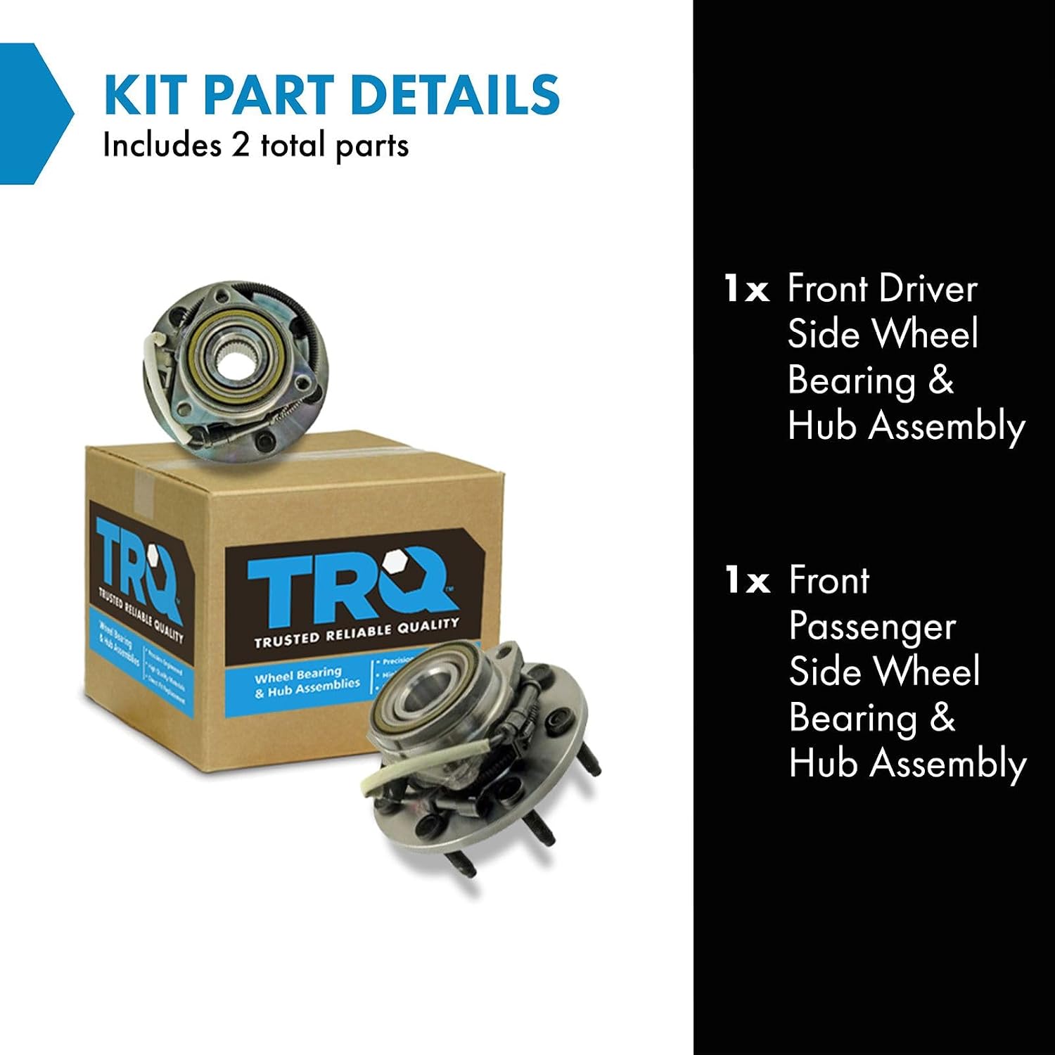 TRQ 2 Piece Front Wheel Bearing & Hub Assembly Set 4WD Compatible with 2000-2003 Ford F-150 2004 F-150 Heritage 1997-1999 F-250