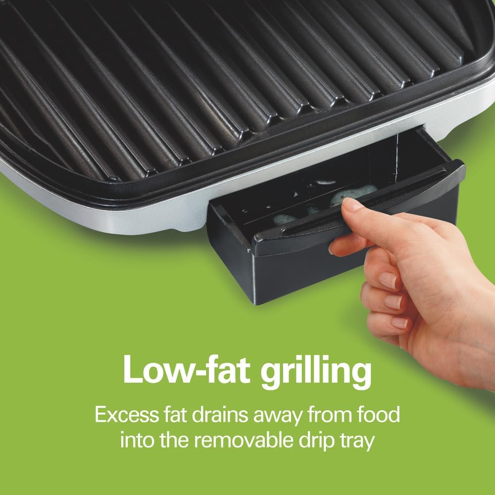 Hamilton Beach Electric Indoor Grill,6-Serving,Large 90 sq. in. Nonstick Easy Clean Plates,Floating Hinge for Thicker Foods,1200 Watts,6.38'D x 12.68'W x 13.78'H,Silver (25371),(Pack of 2)