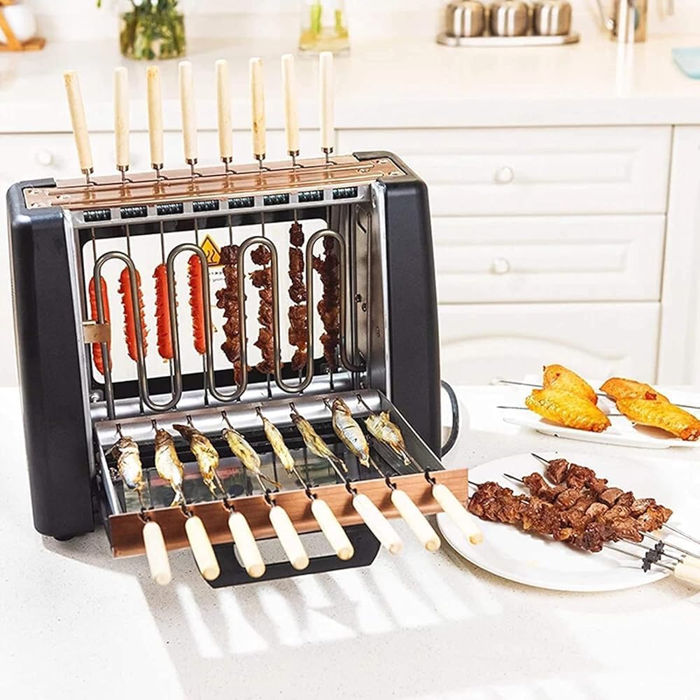 360° Smokeless Barbecue Grill Automatic Rotating Vertical Skewers with 2-Stage Temperature Control for Indoor Cooking