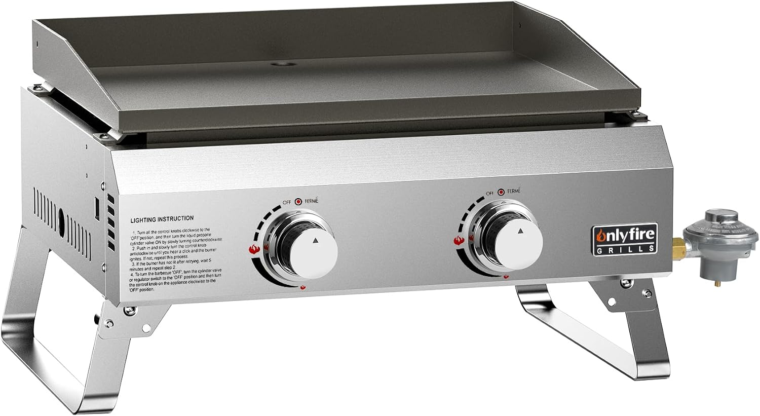 ONLYFIRE GRILLS Tabletop Gas Griddle 2-Burner, Portable Propane Gas Flat Top Griddle 252 SQ.IN Cooking Area, Outdoor Barbecue Stove for Patio BBQ Camping Tailgating RV, Stainless Steel, Classic GS319