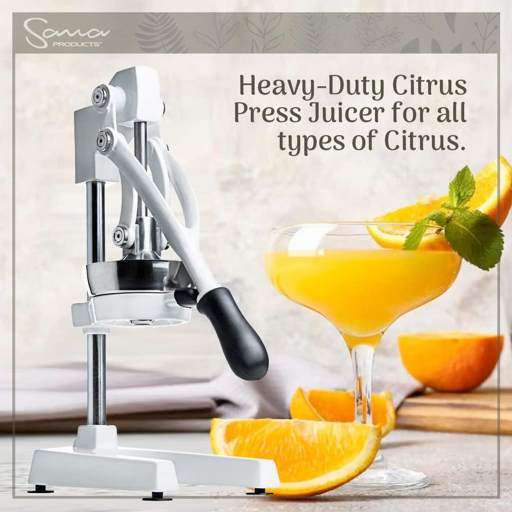 SANA Commercial Citrus Press Heavy-Duty Manual Press Juicer For All Types of Citrus, Max Extraction | Orange, Lemon, Lime, and Pomegranate Squeezer | 15 Year Warranty | White