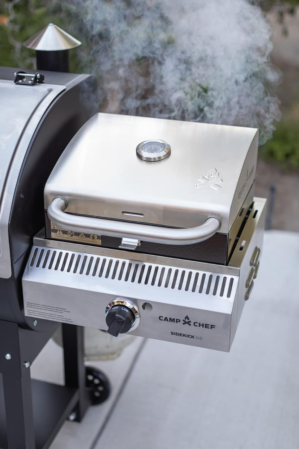 Camp Chef Sidekick Sear - Includes BBQ Box for Pellet Grill - Accessory for Outdoor Cooking - Sear & Grill with Ease - 14' Cooking System Compatible, Silver