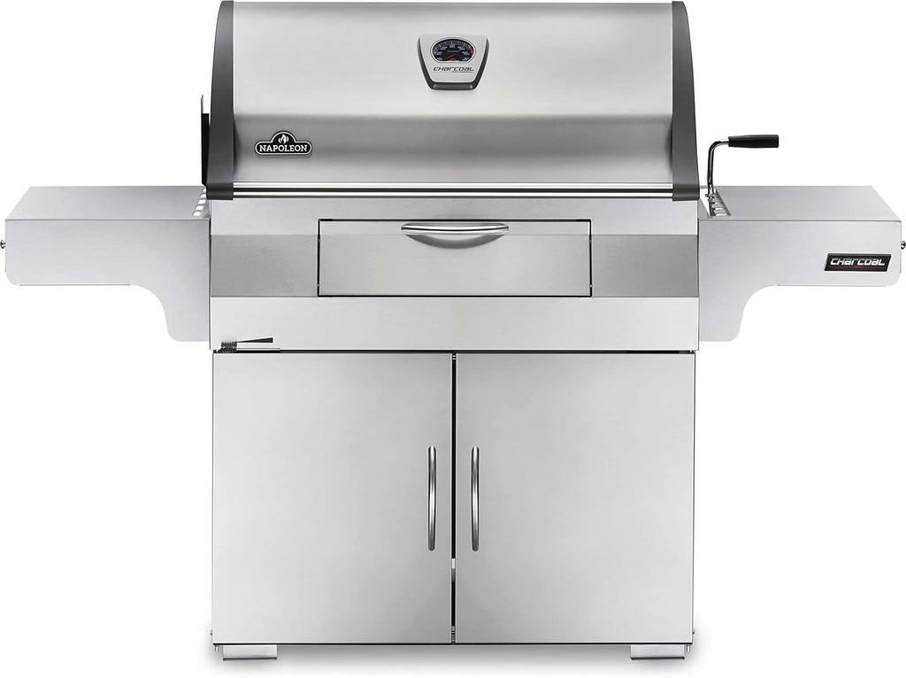 Napoleon Stainless Steel PRO 605 Charcoal Professional BBQ Grill - PRO605CSS - Professional Style Charcoal Barbecue Grill, Full Size Cart Model Charcoal BBQ, Smoker Charcoal BBQ