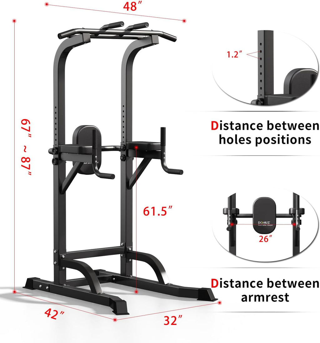 DONIUZ Power Tower Pull Up Bar and Dip Station, Multi-Function Home Gym, Strength Training Fitness Equipment, Height Adjustable