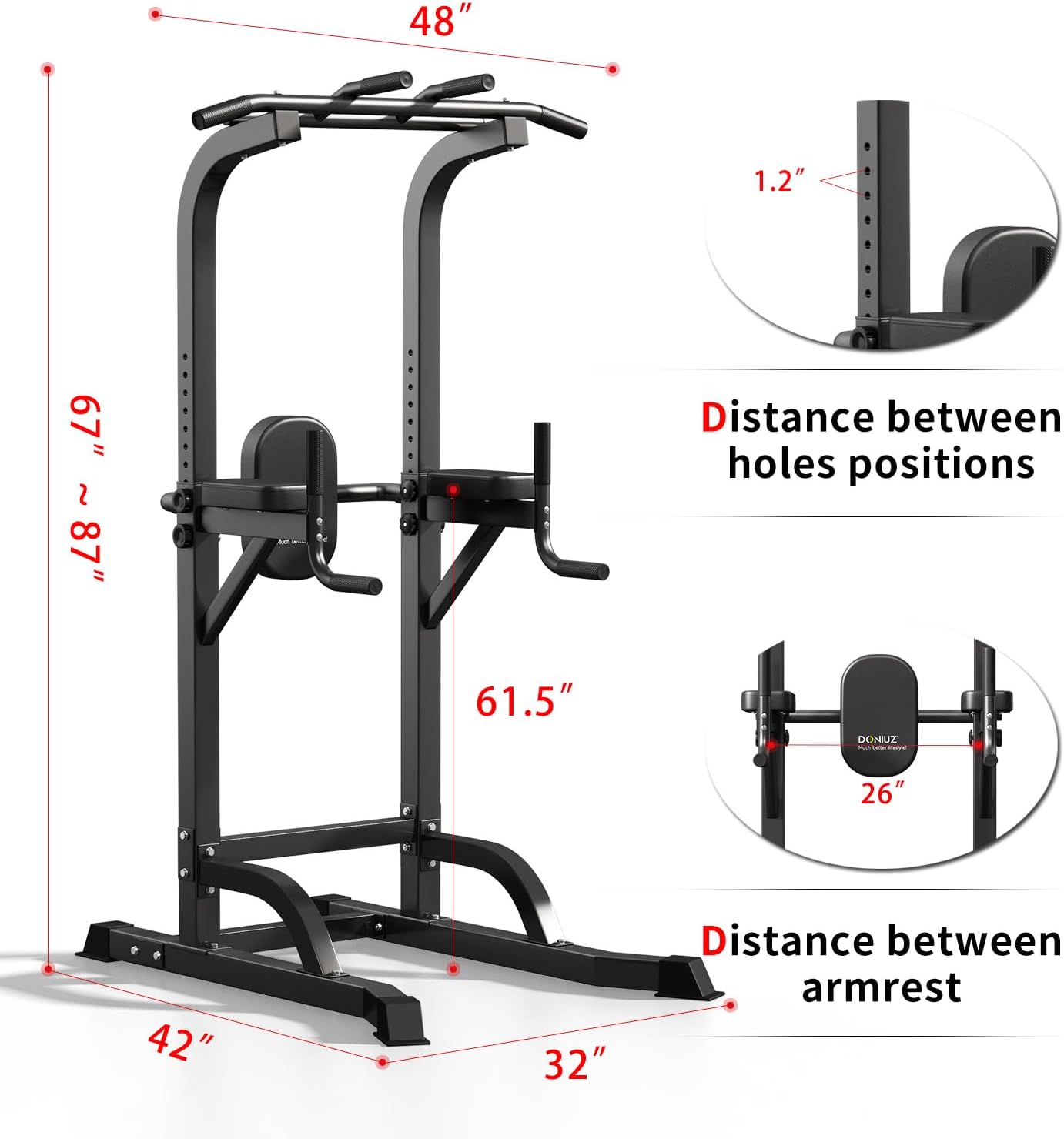 DONIUZ Power Tower Pull Up Bar and Dip Station, Multi-Function Home Gym, Strength Training Fitness Equipment, Height Adjustable