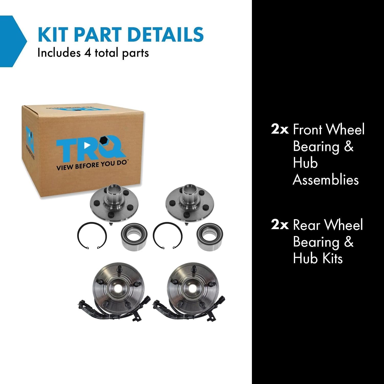 TRQ 2 Piece Front Rear Wheel Bearing & Hub Assembly Set Compatible with 2006-2010 Ford Explorer 2007-2010 Explorer Sport Trac Mercury Mountaineer