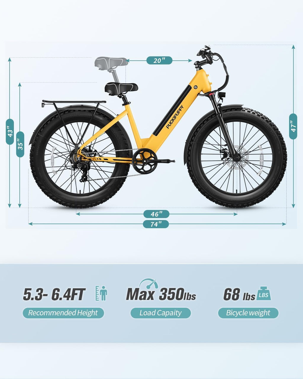 PUCKIPUPPY Electric Bike for Adults 960W Peak, 48V 15AH Removable Battery Electric Bicycle, 28MPH Commuter E-Bike, 7 Speed, Up to 60 Miles,All Terrain 26' Fat Tire Front Suspension, Samoyed