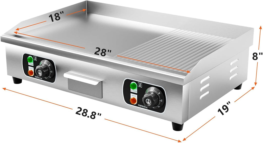 29' Commercial Electric Countertop Griddle,110V 3000W Flat Top Grill Hot Plate BBQ,Adjustable Thermostatic Control 122°F-572°F,Stainless Steel Restaurant Grill for Kitchen(NO PLUG)
