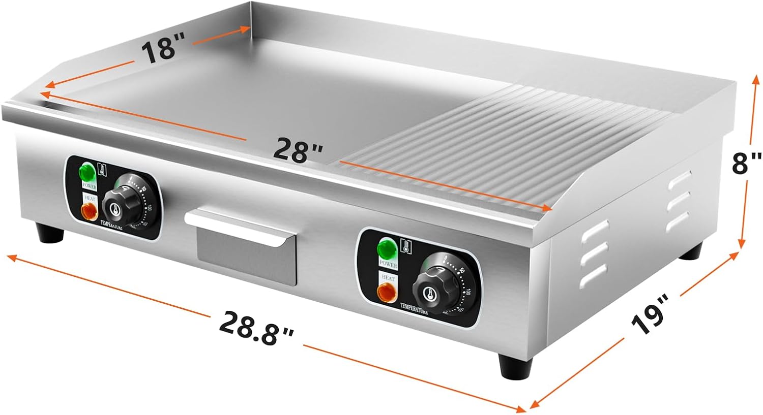 29' Commercial Electric Countertop Griddle,110V 3000W Flat Top Grill Hot Plate BBQ,Adjustable Thermostatic Control 122°F-572°F,Stainless Steel Restaurant Grill for Kitchen(NO PLUG)