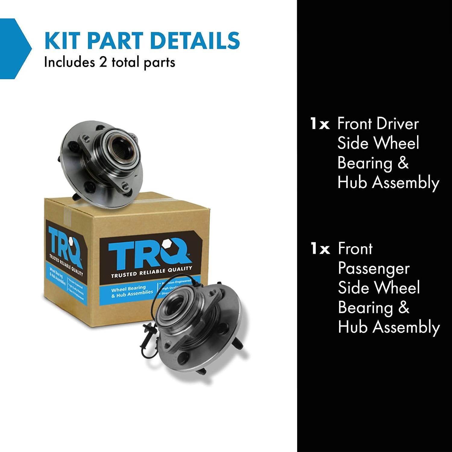 TRQ Front Left and Right Wheel Bearing and Hub Assembly Set 2 Piece Compatible with 2006-2008 Dodge Ram 1500 Truck Driver Side Speed Sensor Rear Wheel ABS Brakes 5 Lug Wheels