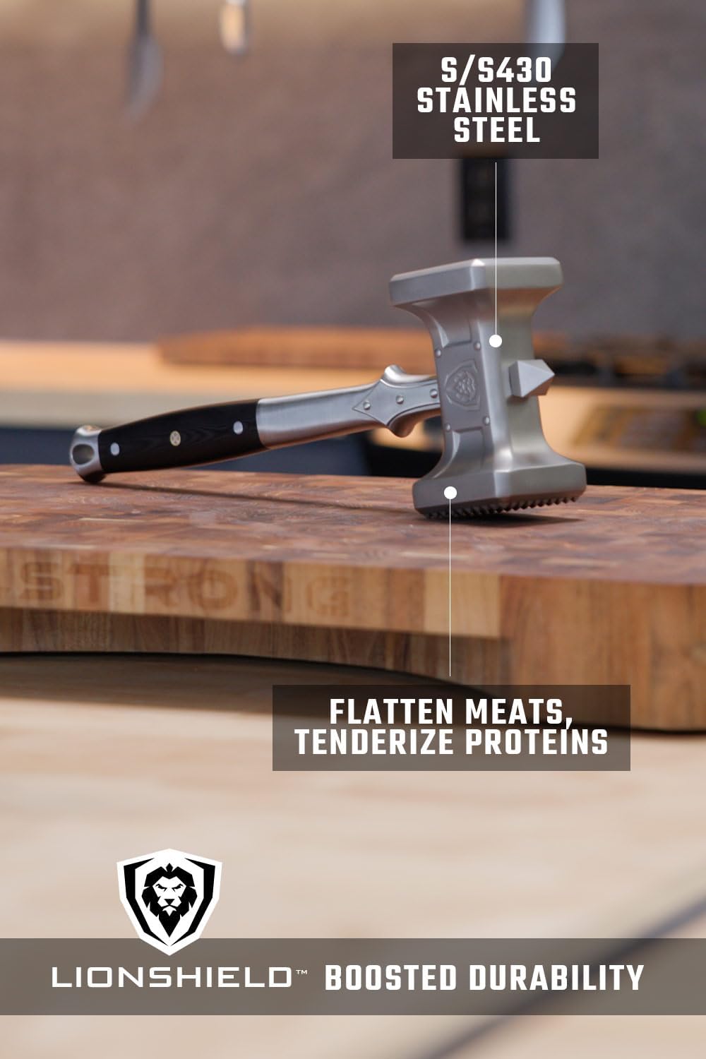 Dalstrong Meat Tenderizer Tool - NEW IMPROVED - Dual Sided, Extra-Large Meat Hammer - Premium High-Carbon Stainless Steel - Meat Mallet - Chef Pounder - Black G10 Handle