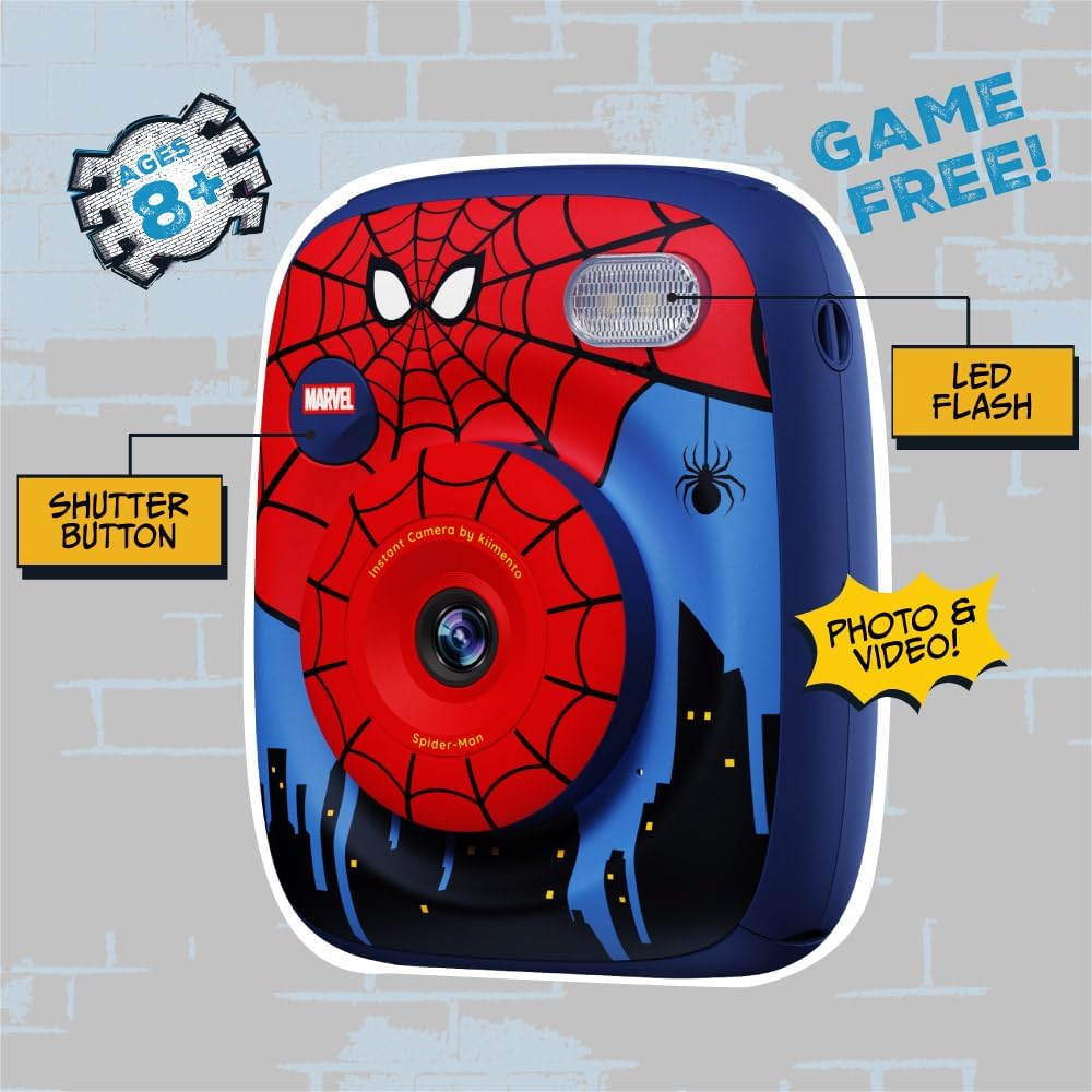 Spider-Man Official Licensed Instant Print Digital Camera, 48MP Photo, 1080p Video, 5-Sec Ink-Free Prints, Selfie & Creator Mode, 32GB SD Card (Model P2) by kiimento