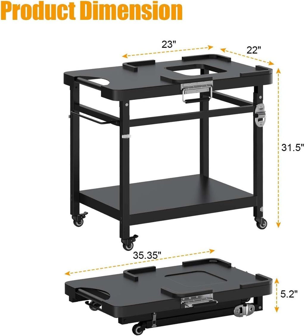 Universal Grill Stand for Ninja Woodfire Outdoor Grills,Portable Foldable Grill Cart Table for XSKUNSTAND OG700 OG800 OG900 OO101 SER Smoker Pizza Oven Accessories with 4 Wheels & Cover