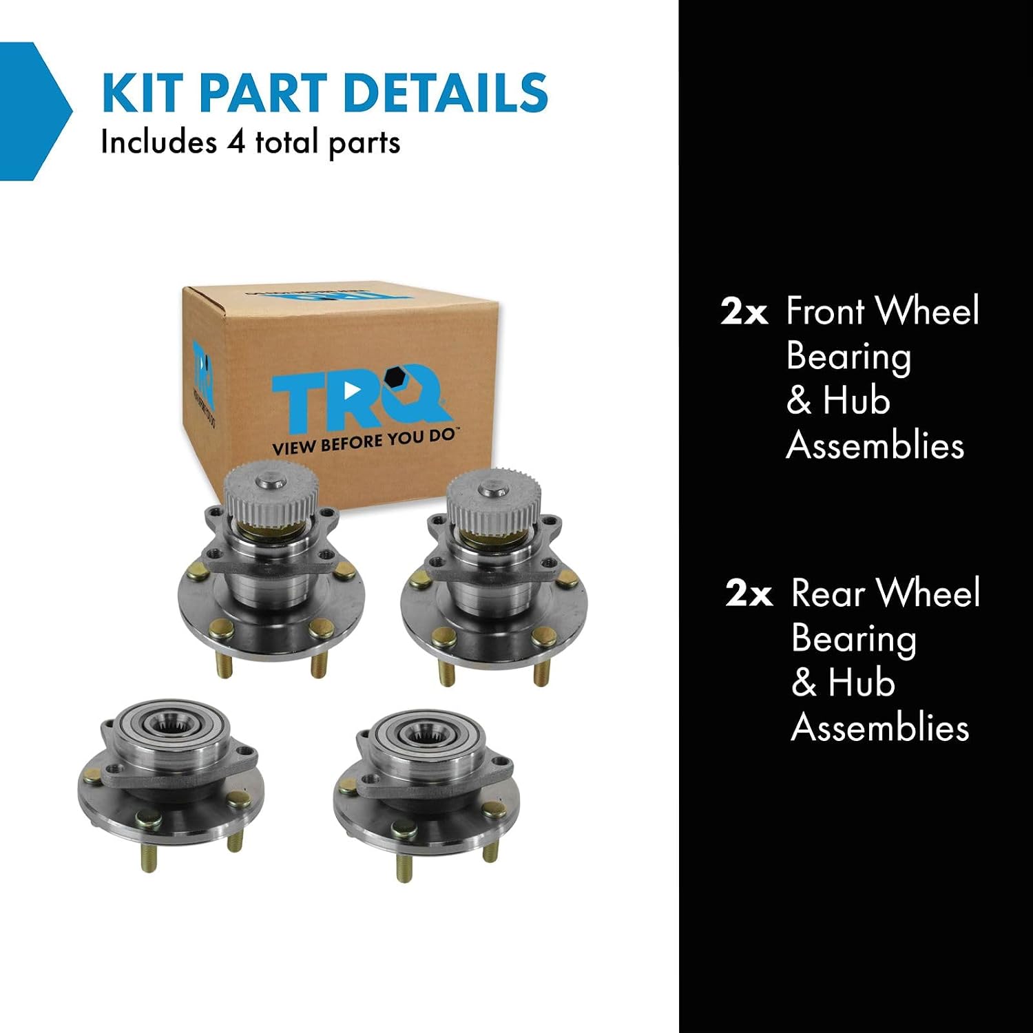 TRQ 2 Piece Front Rear Wheel Bearing & Hub Assembly Set Compatible with 1995-2005 Chrysler Sebring 1995-2000 Dodge Avenger 2001-2005 Stratus 1995-1998 Eagle Talon 1995-2004 Mitsubishi Eclipse 1999-20