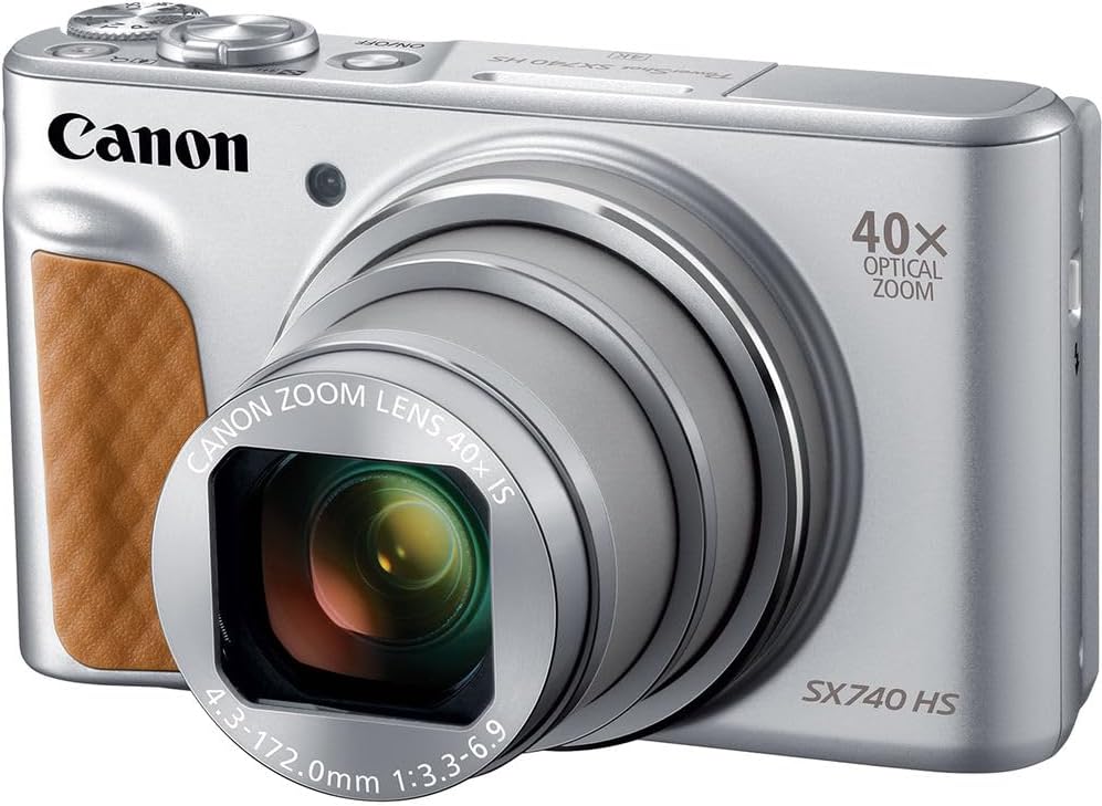 Canon PowerShot SX740 HS Digital Camera (Silver) – 20.3MP, 40x Optical Zoom, 4K UHD Video, Wi-Fi & Bluetooth, Compact Travel Point & Shoot (2956C001) + Bag + 64GB Memory Card