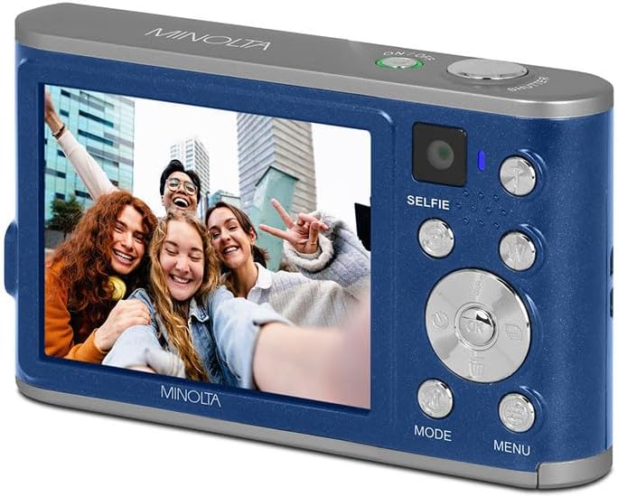 Minolta 48MP Digital Camera with Rear Selfie Lens – 4K Ultra HD Video, 2.8' LCD Screen, 16X Digital Zoom, Autofocus, Slow Motion, Time Lapse, Filters, Scene Modes, 32GB Card Included (Blue)