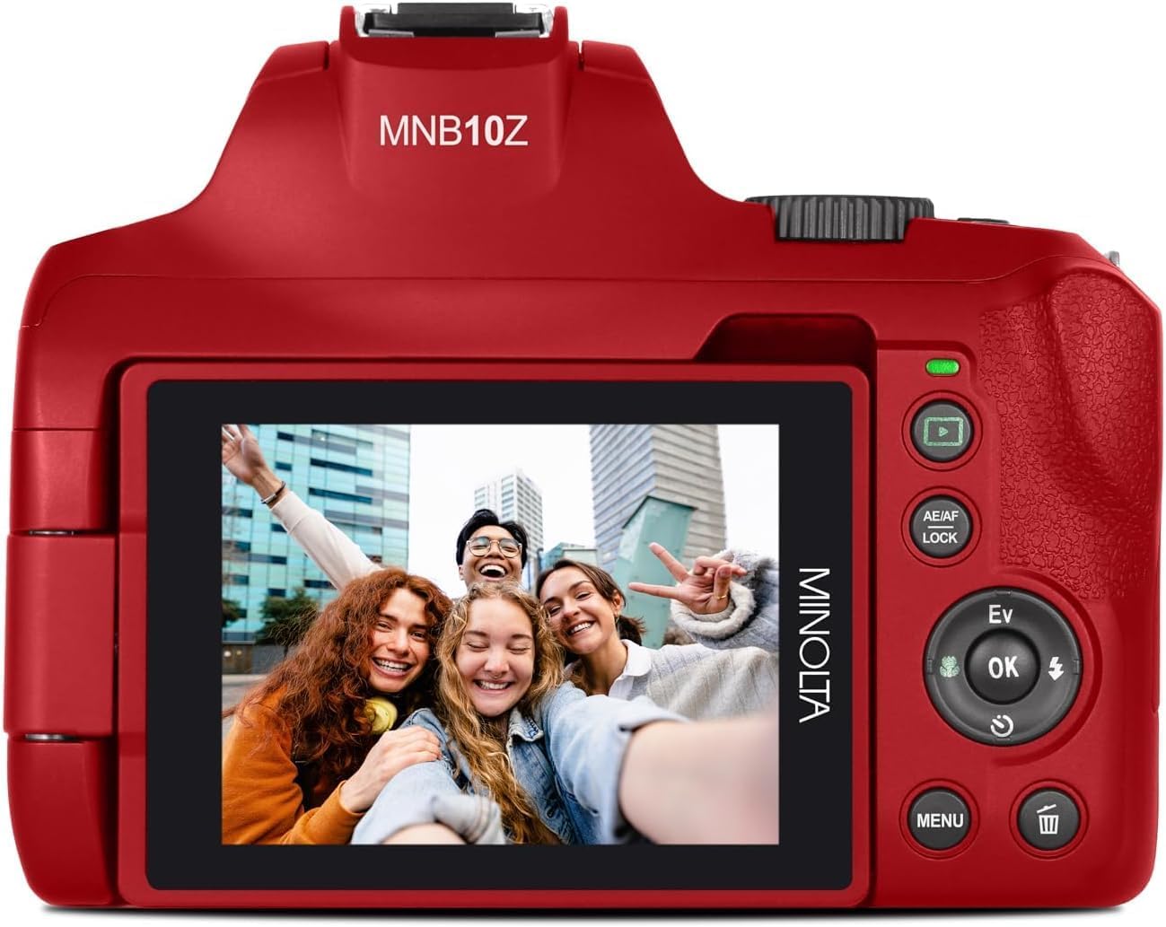 Minolta 64 Mega Pixels Auto Focus Digital Camera with 10x Optical Zoom, 4K Ultra HD Video and Macro Shooting, Bundle with 32 GB Memory Card + Vlogging Tripod + Cleaning kit + More Accessories - Red