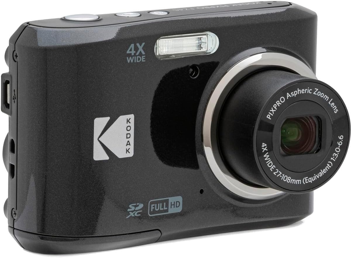 KODAK PIXPRO FZ45-BK 16MP Digital Camera 4X Optical Zoom 27mm Wide Angle 1080P Full HD Video 2.7' LCD Vlogging Camera, Bundle with Camera Case and 32GB SD Card, Kodak 1-Year Limited Warranty. (Black)
