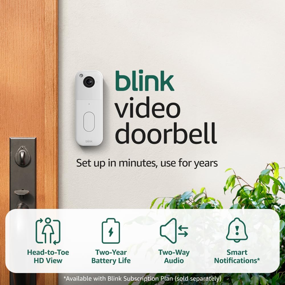 Blink Video Doorbell + Outdoor 4 – Wireless smart security cameras, head-to-toe HD view, two-year battery life. Sync Module Core included – 3 camera system + Video Doorbell