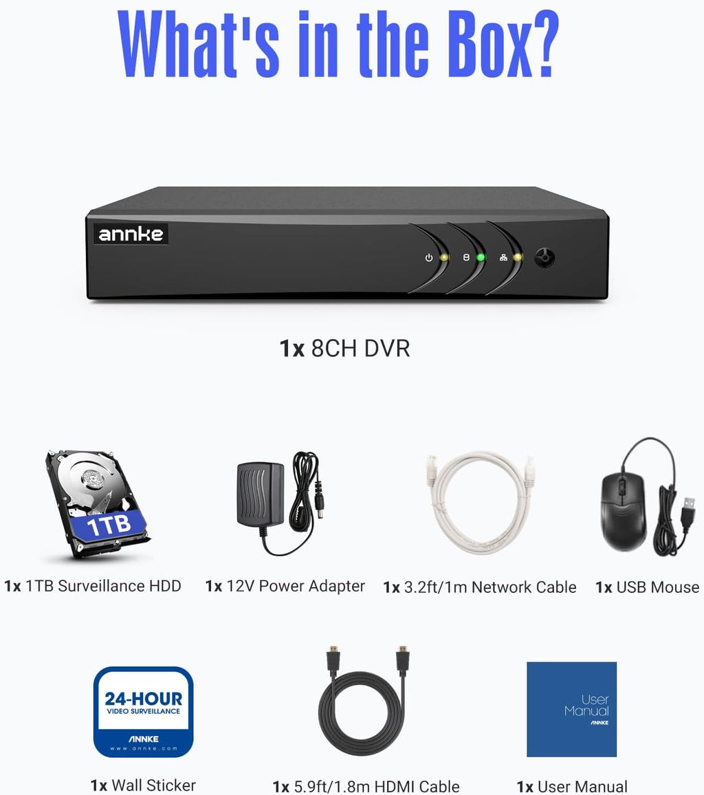 ANNKE 3K Lite 8 Channel Hybrid 5-in-1 Security Digital Video Recorder, H.265+ Surveillance DVR Supports 8CH Analog and 2CH 6MP IP Cameras, Remote Access, AI Human&Vehicle Detection, 1TB Hard Drive