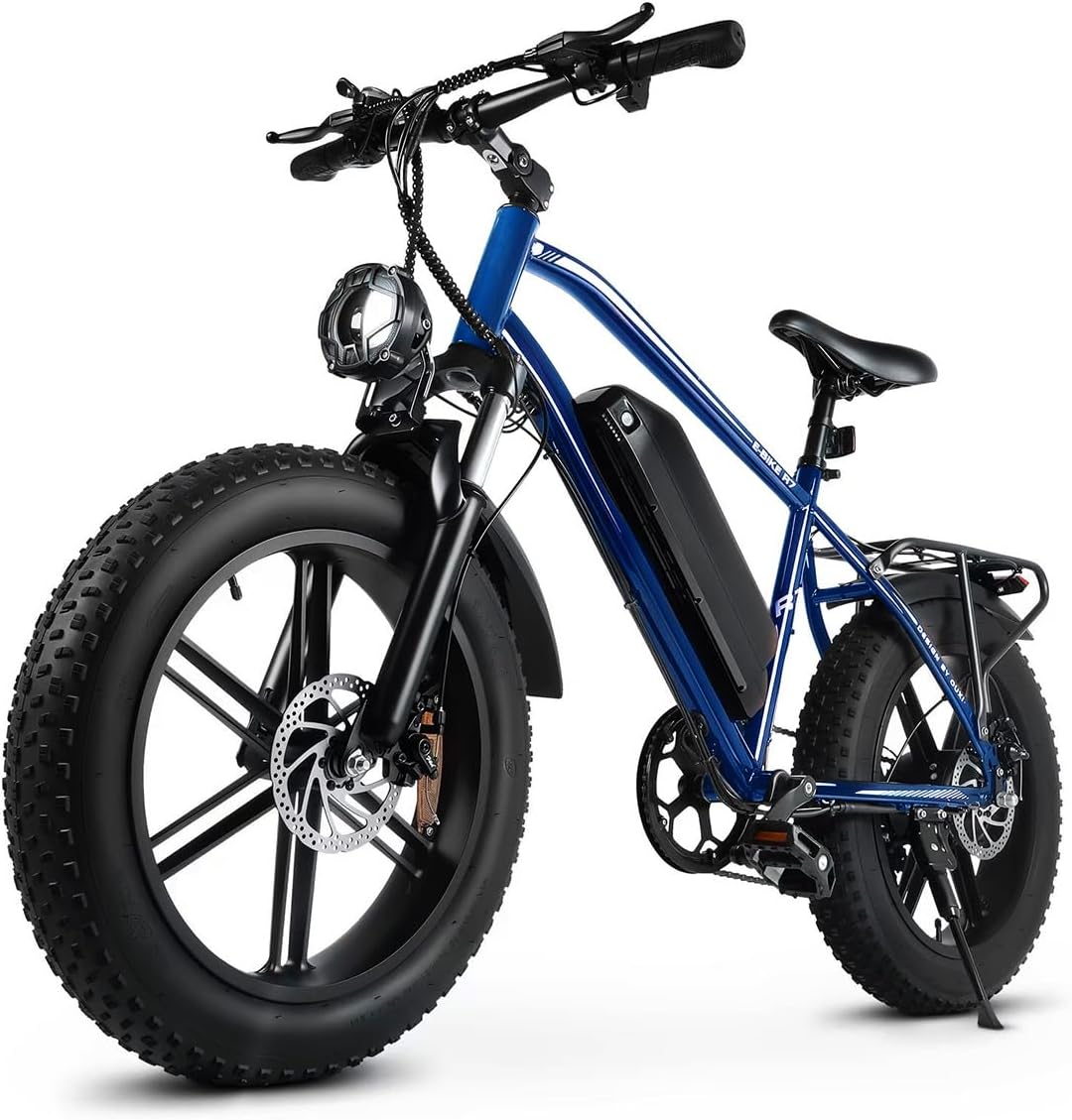 OUXI Electric Bike for Adults, 1000W Peak Electric Mountain Bicycle 48V13Ah Removable Battery, 20″ Fat Tire Ebike with Adjustable Seat, Rear Rack, UL 2849 Certified