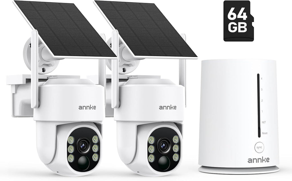 ANNKE 2.5K Wireless Security Camera Outdoor, 5MP 2-Cam Kit Solar Surveillance System, PIR Human Detection, 360° Pan&Tilt, Compatible with Alexa, Color Night Vision, No Monthly Fee, 64GB Memory Card