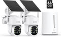 ANNKE 2.5K Wireless Security Camera Outdoor, 5MP 2-Cam Kit Solar Surveillance System, PIR Human Detection, 360° Pan&Tilt, Compatible with Alexa, Color Night Vision, No Monthly Fee, 64GB Memory Card