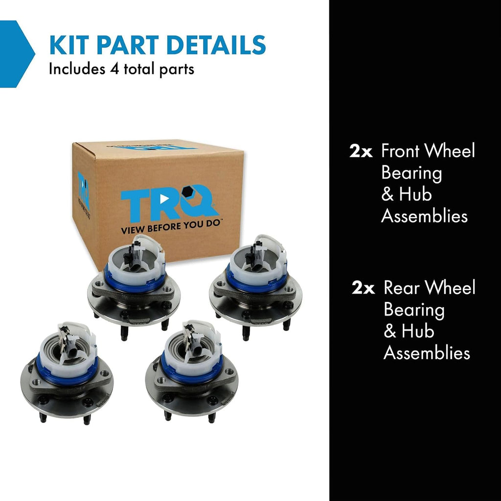 TRQ 2 Piece Front Rear Wheel Bearing & Hub Assembly Set Compatible with 2005-2011 Cadillac STS