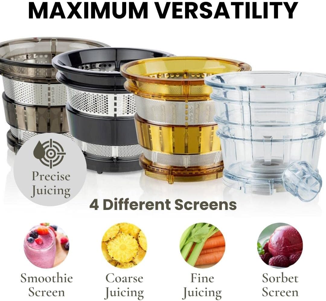 SANA 868 Wide Mouth Premium Cold Pressed Vertical Juicer | Patented Trap Door System | Includes 2 Premium Accessories | 240W High Torque Motor | 15 Year Warranty (Black)