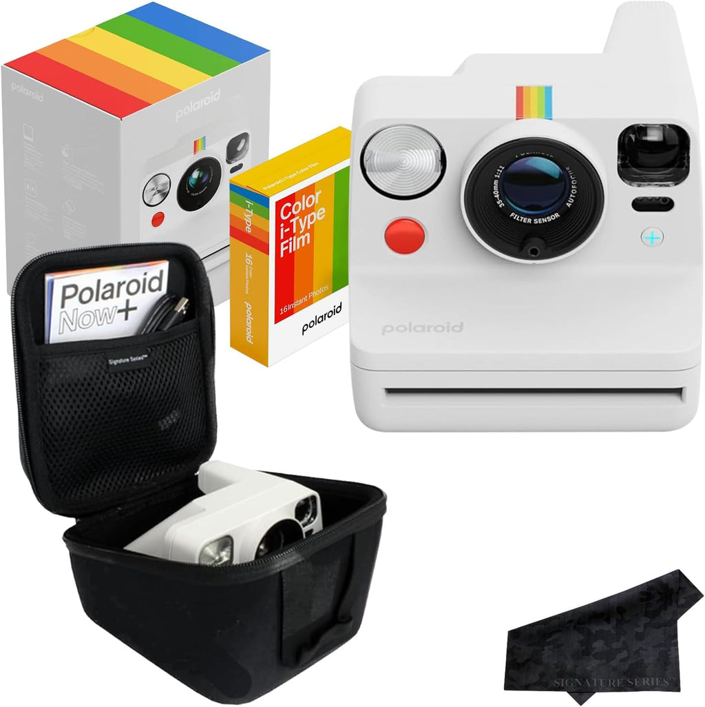 Polaroid Now+ 3rd Generation Bluetooth i-Type Instant Camera with 16 Color Film Photos, White | App Controlled with Signature Series Case Bundle