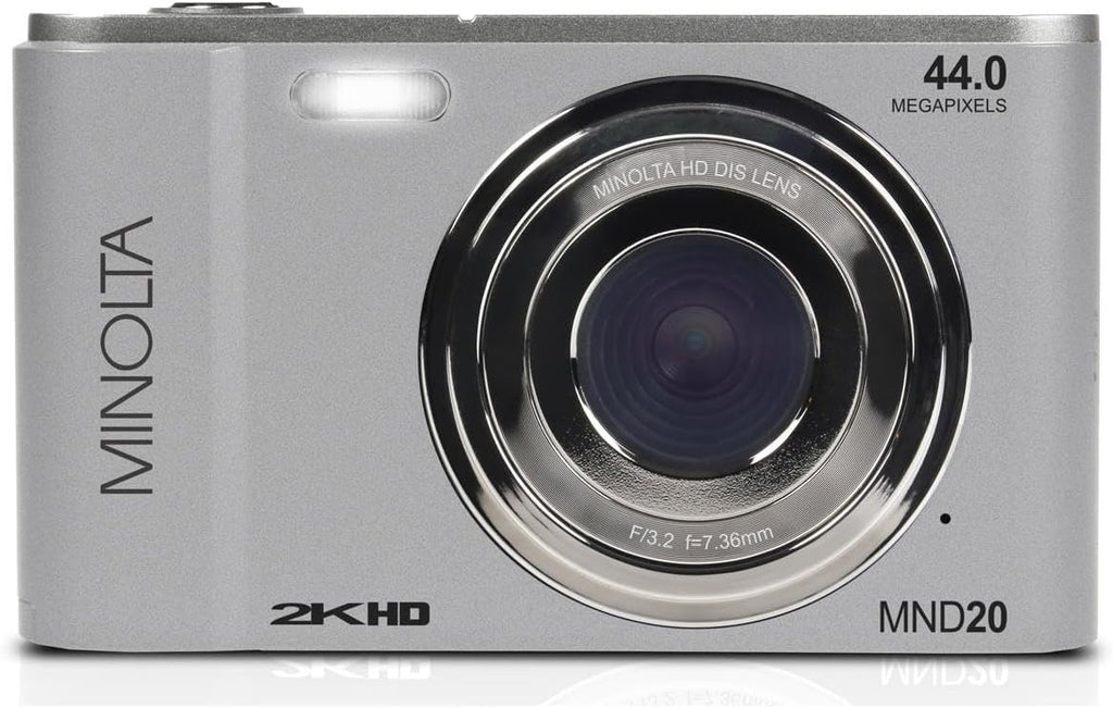 Minolta MND20 44 MP 2.7K Ultra HD Digital Camera with Slinger Camera case (Silver)