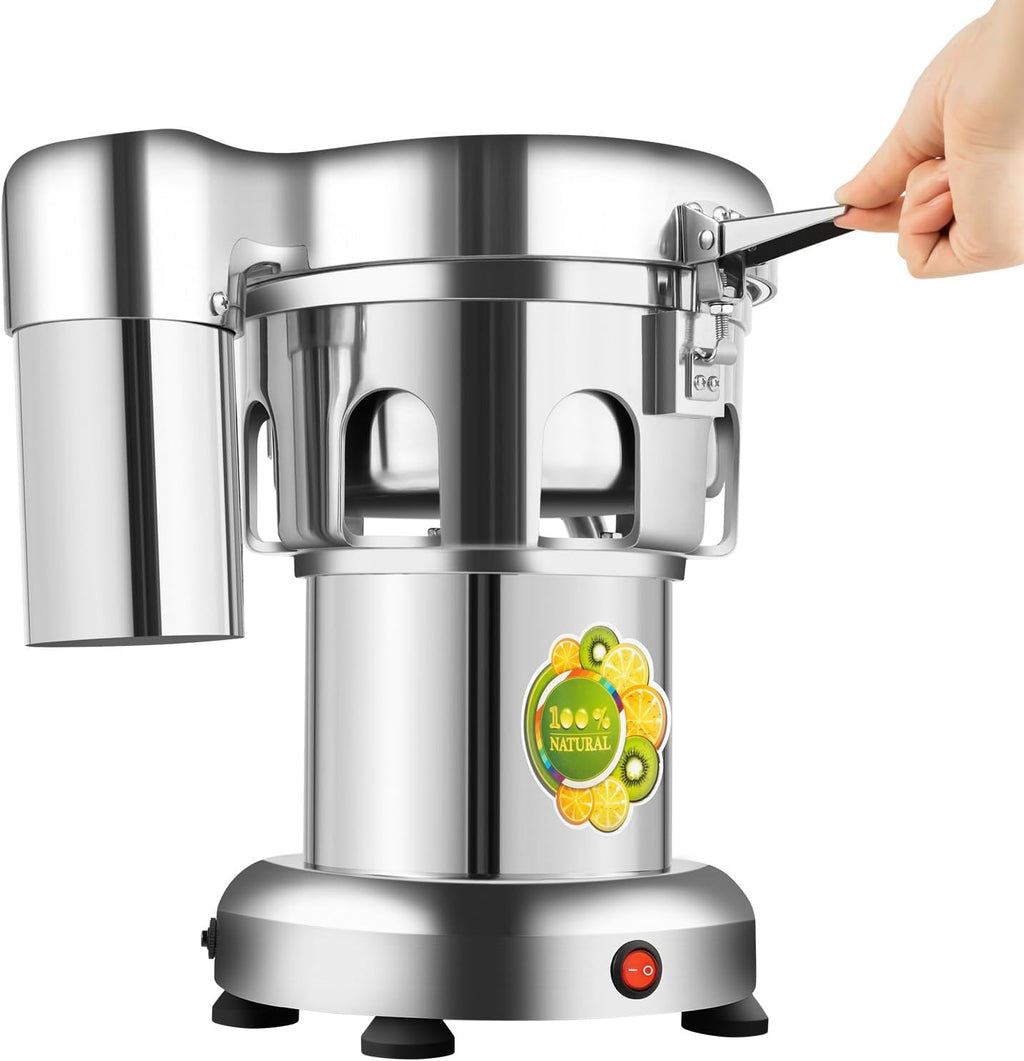Juice Extractor, 370W 110V Commercial Electric Juicer Machine Fruit Vegetable Juice Extractor Stainless Steel Centrifugal Juicer Machine w/Push Rod for Families, Restaurants, Cafes