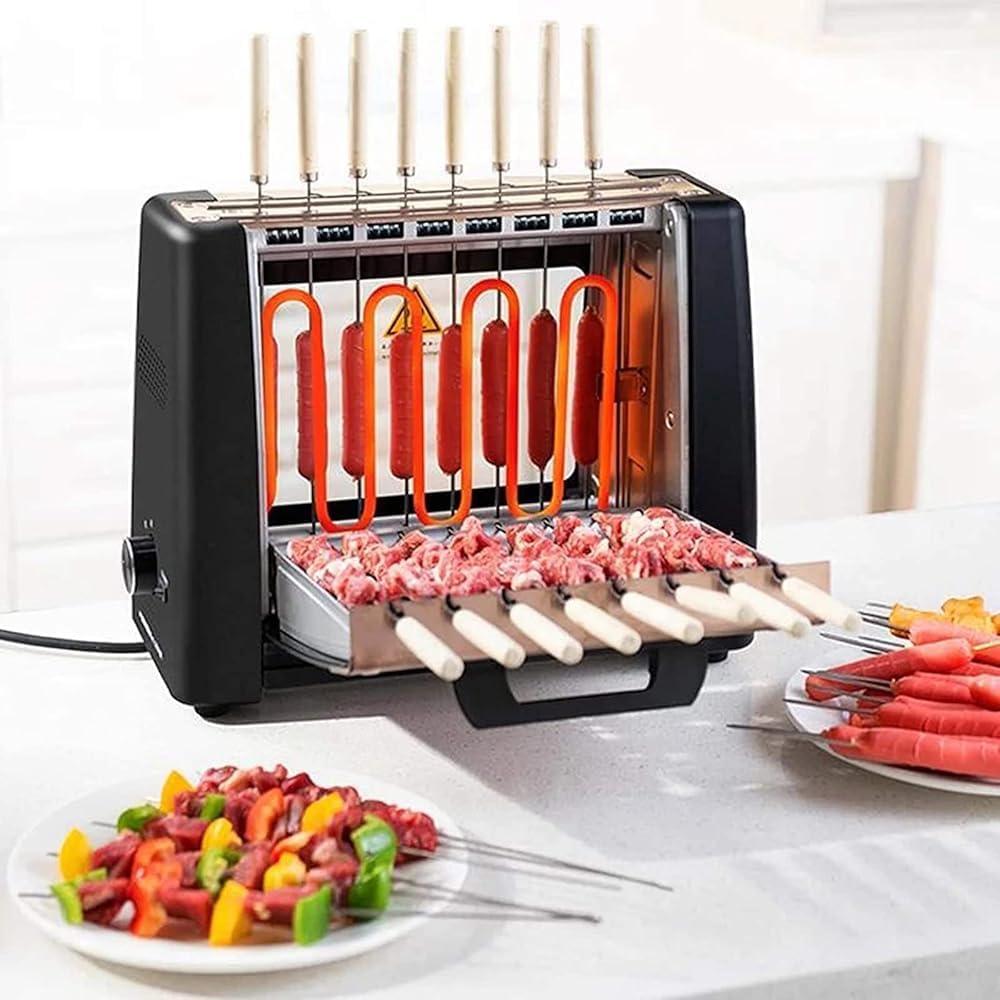 360° Smokeless Barbecue Grill Automatic Rotating Vertical Skewers with 2-Stage Temperature Control for Indoor Cooking