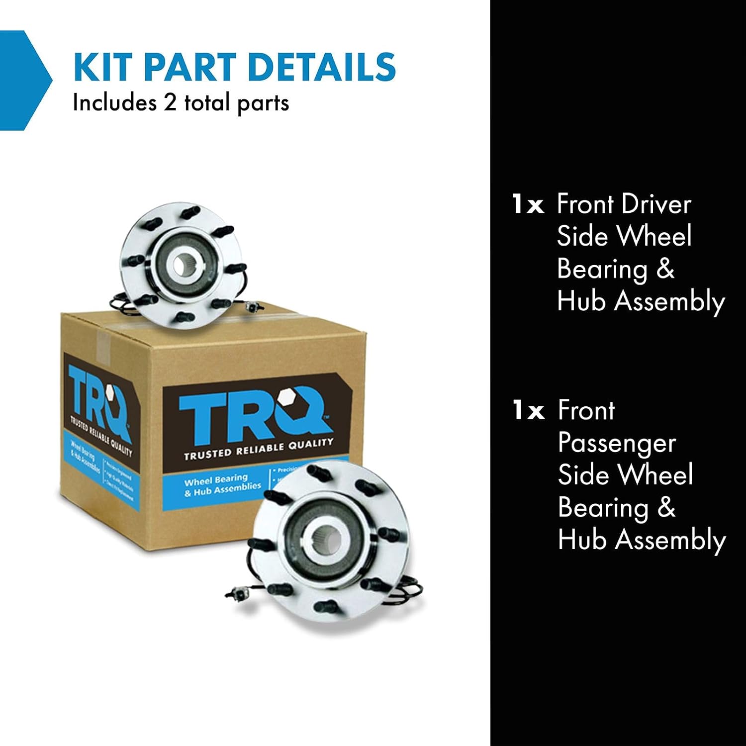 TRQ Front Left and Right Wheel Bearing and Hub Assembly Set 2 Piece Compatible with 00-01 Dodge Ram 2500 4WD with 4 Wheel ABS Brakes 00-02 3500 2002