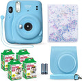 Fujifilm Instax Mini 11 Instant Camera Sky Blue + Fuji Film Value Pack (40 Sheets) + Shutter Accessories Bundle, Incl. Compatible Carrying Case, Quicksand Beads Photo Album 64 Pockets