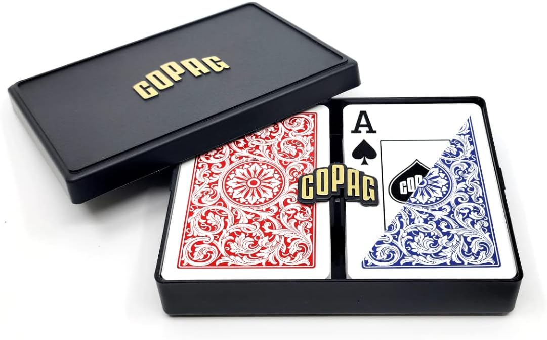 Copag 1546 Design 100% Plastic Playing Cards, Bridge Size (Narrow) Red/Blue (Jumbo Index, 6 Sets)
