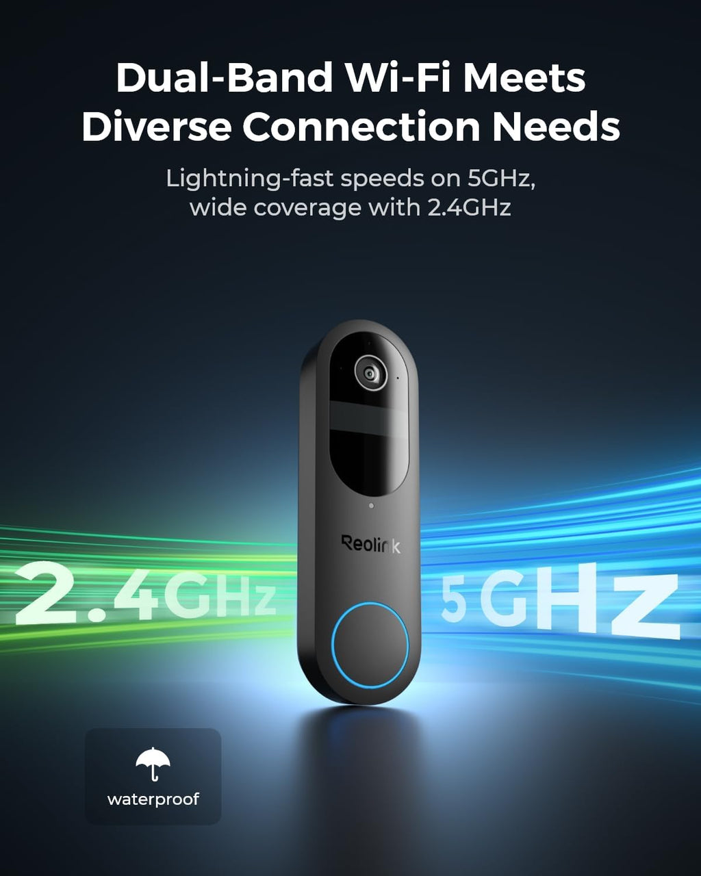 REOLINK 2K Battery Video Doorbell Camera, 150°x150° Head-to-Toe View, 2.4/5 GHz WiFi, Local Storage, No Monthly Fee, Two-Way Talk, Person/Vehicle/Package Detection(Chime not Included)