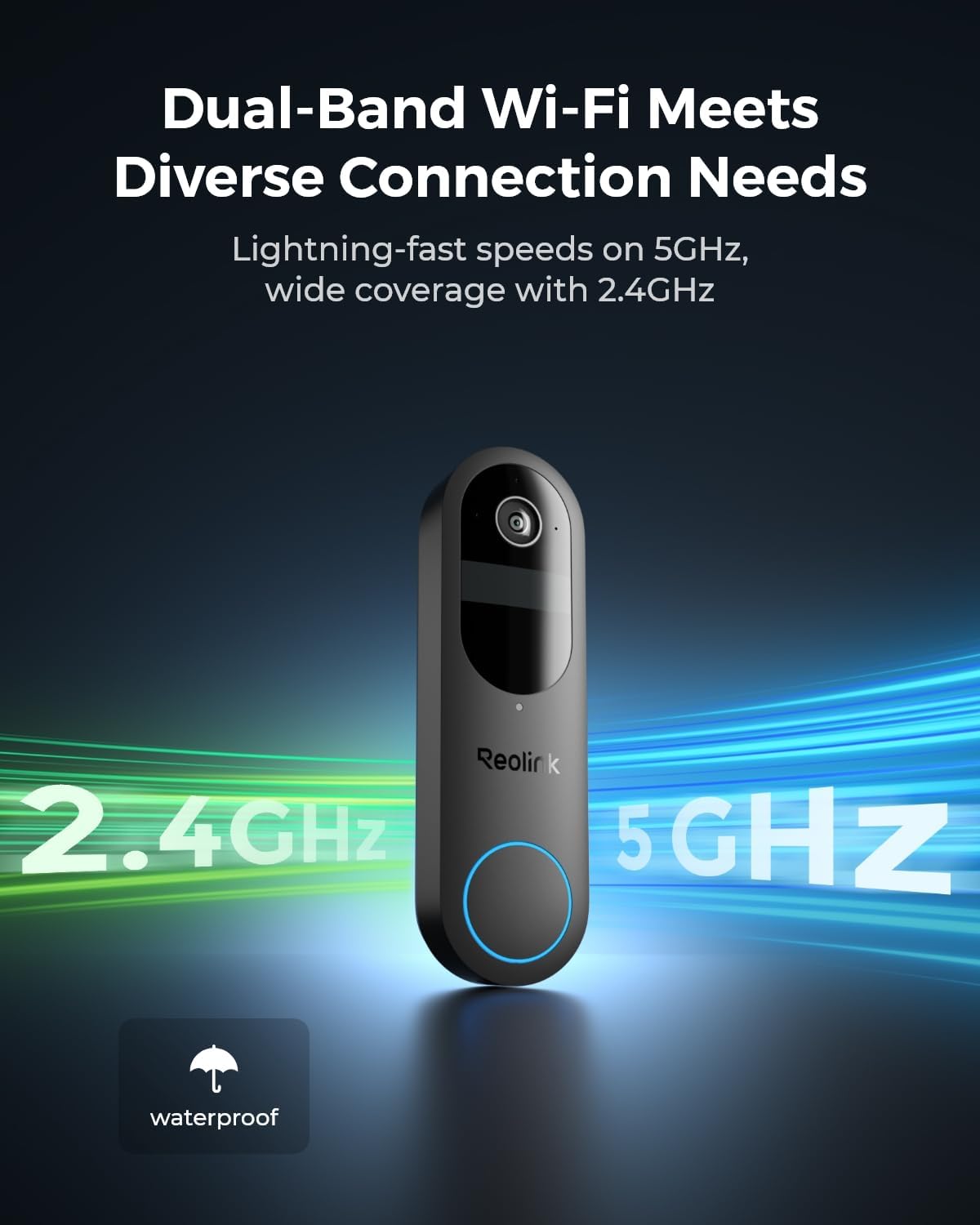 REOLINK 2K Battery Video Doorbell Camera, 150°x150° Head-to-Toe View, 2.4/5 GHz WiFi, Local Storage, No Monthly Fee, Two-Way Talk, Person/Vehicle/Package Detection(Chime not Included)