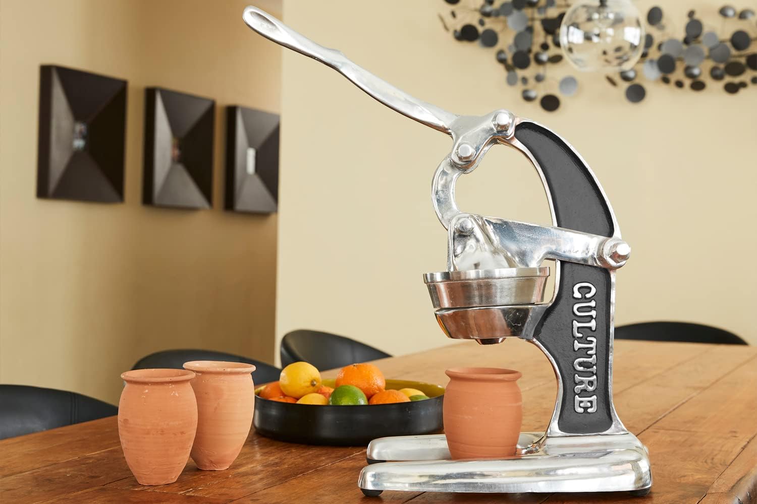 Artisan Cast Aluminum Professional Grade Manual Hand Press Juicer for Orange, Grapefruit, and Large Citrus Fruits Morning Drinks, Cocktails, or Cooking by Verve CULTURE - Black - Large 14x9x17
