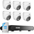 ZOSI C220 8CH 4MP QHD 2.5K PoE Home Security Camera System, 8CH 5MP 3K NVR with 2TB HDD for 24/7 Record, 6 x 4MP(1440p) Dome IP Cameras Outdoor Indoor, Smart AI Human Detection, Two-Way Audio