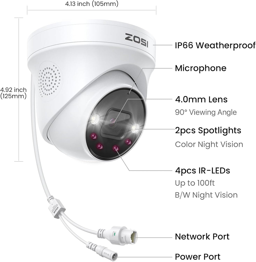ZOSI 32 Channel 4K PoE Security Camera System, 32 x 4K Spotlight Outdoor Indoor Cameras, Face Person Vehicle Detection, 2 Way Audio, 32CH 8MP Surveillance NVR with 8TB HDD for Business 24/7 Recording