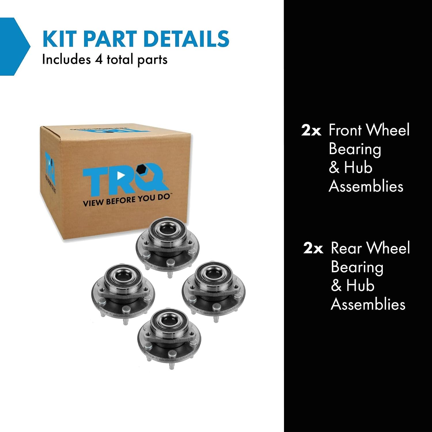 TRQ Front and Rear Wheel Bearing and Hub Assembly Set 4 Piece Compatible with 2008-2017 Buick Enclave 2009-2017 Chevrolet Traverse 2007-2016 GMC Acadia 2017 Acadia Limited 2007-2010 Saturn Outlook