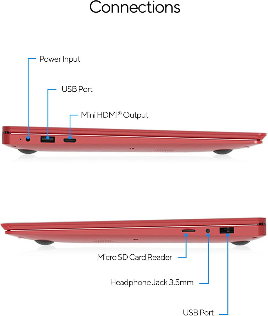 15.6' Full HD Intel 4GB RAM 64GB SSD Laptop with Windows 11 - Red