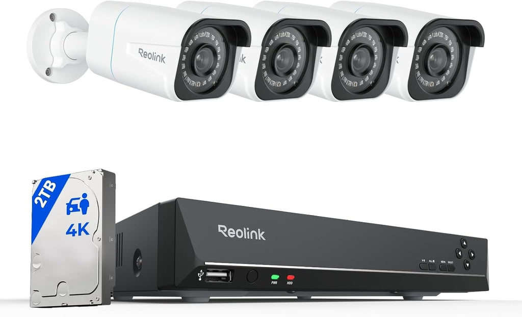 REOLINK 4K Security Camera System - H.265 4pcs PoE Security Cameras Wired with Person Vehicle Detection, 8MP/4K 8CH NVR with 2TB HDD for 24-7 Recording, RLK8-800B4