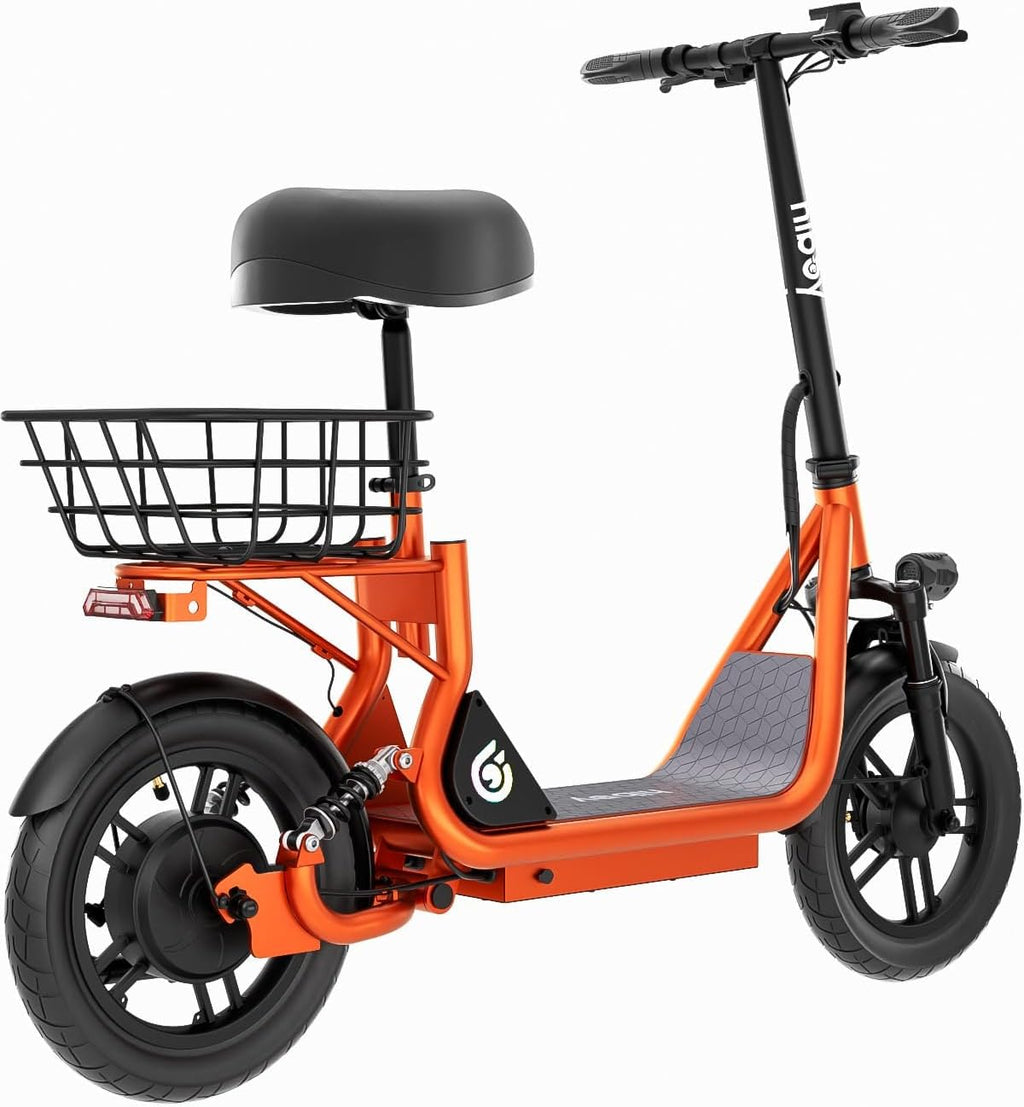 Hiboy Q2/U2 Adult Electric Scooter with Seat & Phone Holder – 500W Motor, 22mi Range, 14' Wheels, Dual Suspension, Neon Lights, Foldable for Commute, Flame