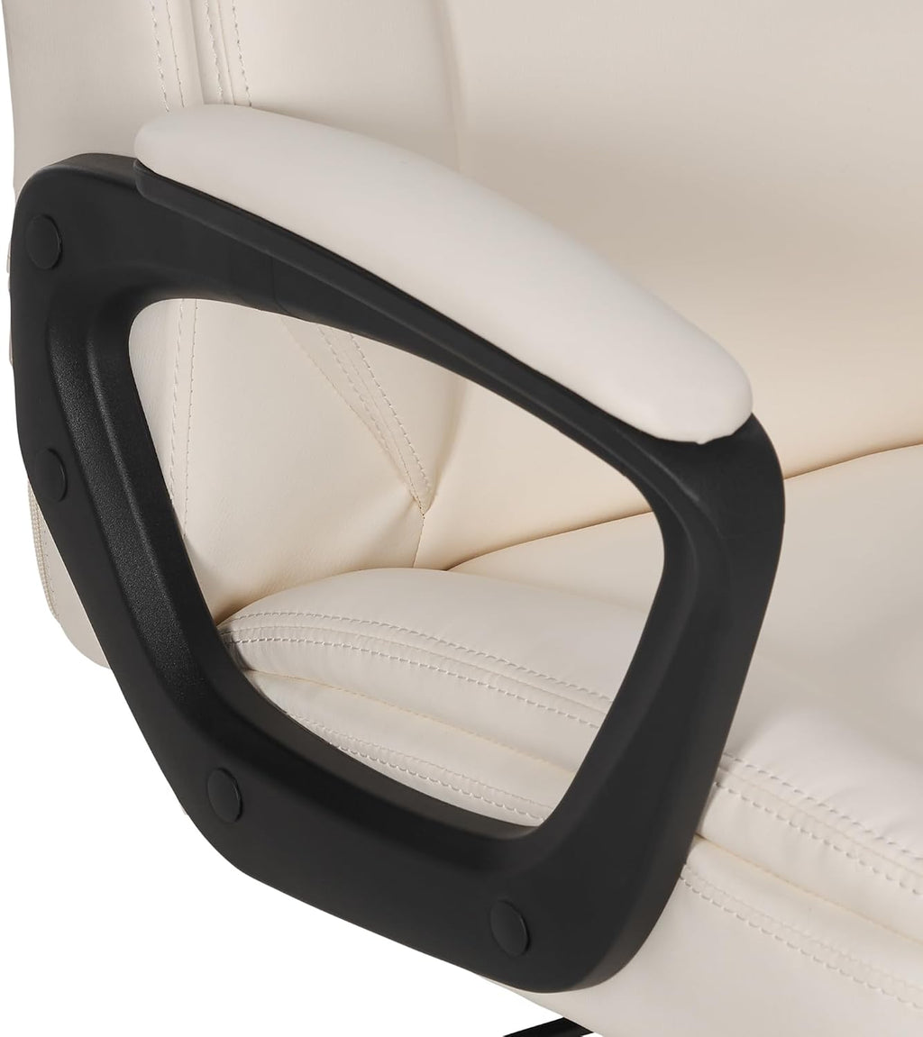 Amazon Basics Classic Puresoft PU Padded Mid-Back Office Chair with Armrest, Height Adjustable, Easy to Assemble, 26'D x 23.75'W x 42'H, Cream
