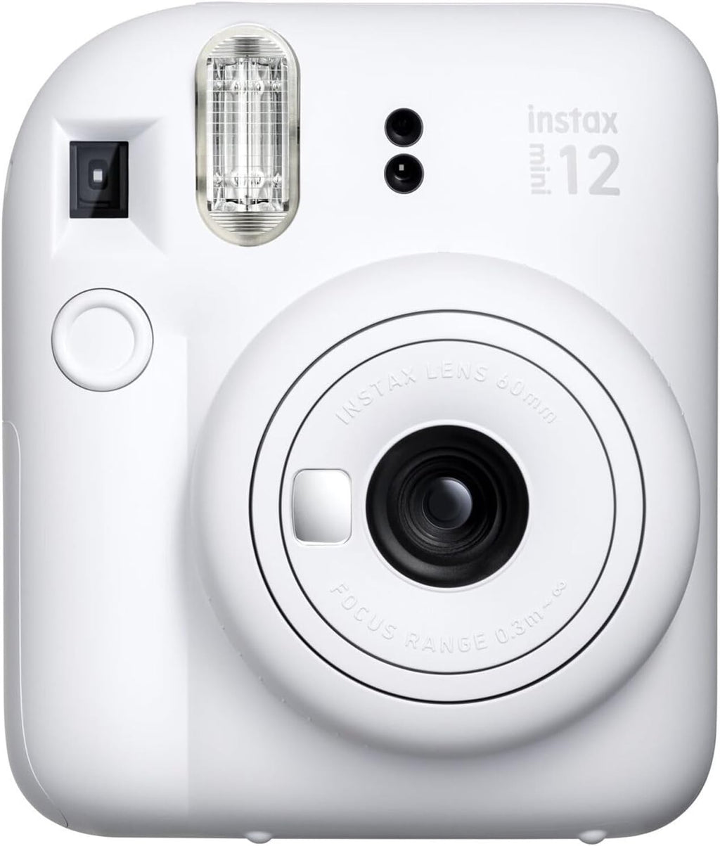 Fujifilm Instax Mini 12 Instant Camera Clay White Bundle with Fuji Instax Mini Film Value Pack (20 Sheets) + Protective Carrying Case + Photo Album + Microfiber Cleaning Cloth