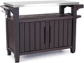 Keter Outdoor Rolling Table Cart for Food Prep, Storage, Bar & Grill, Dark Brown - Portable Kitchen Island Tabletop with Wheels for Drinks, Snacks, and Cooking