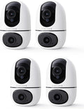 VIRTAVO Indoor Pet & Baby Camera, No Subscription Required, Dual-Lens 360° PTZ, Motion Tracking, 2-Way Audio, Night Vision, Cloud/SD Storage, Phone App, WiFi, 4-Pack, Power Adapter Included