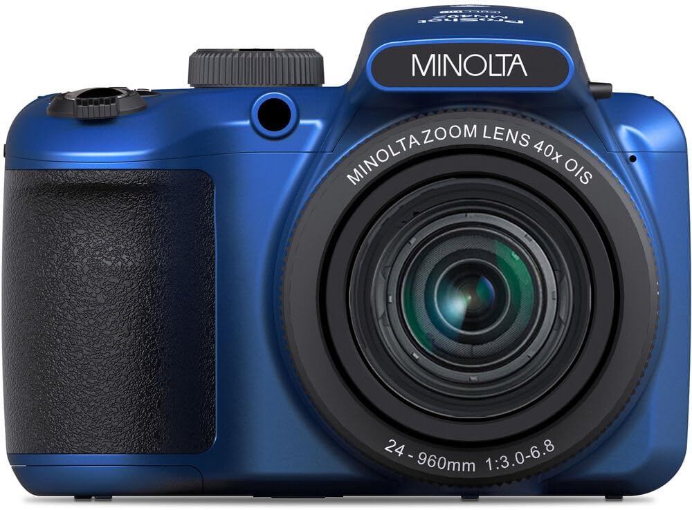 MINOLTA MN40Z 20 Mega Pixels 40x Optical Zoom Digital Camera with 1080p FHD Video (Blue) Bundle with 64GB Memory Card + Vlogging Tripod + More Accessories